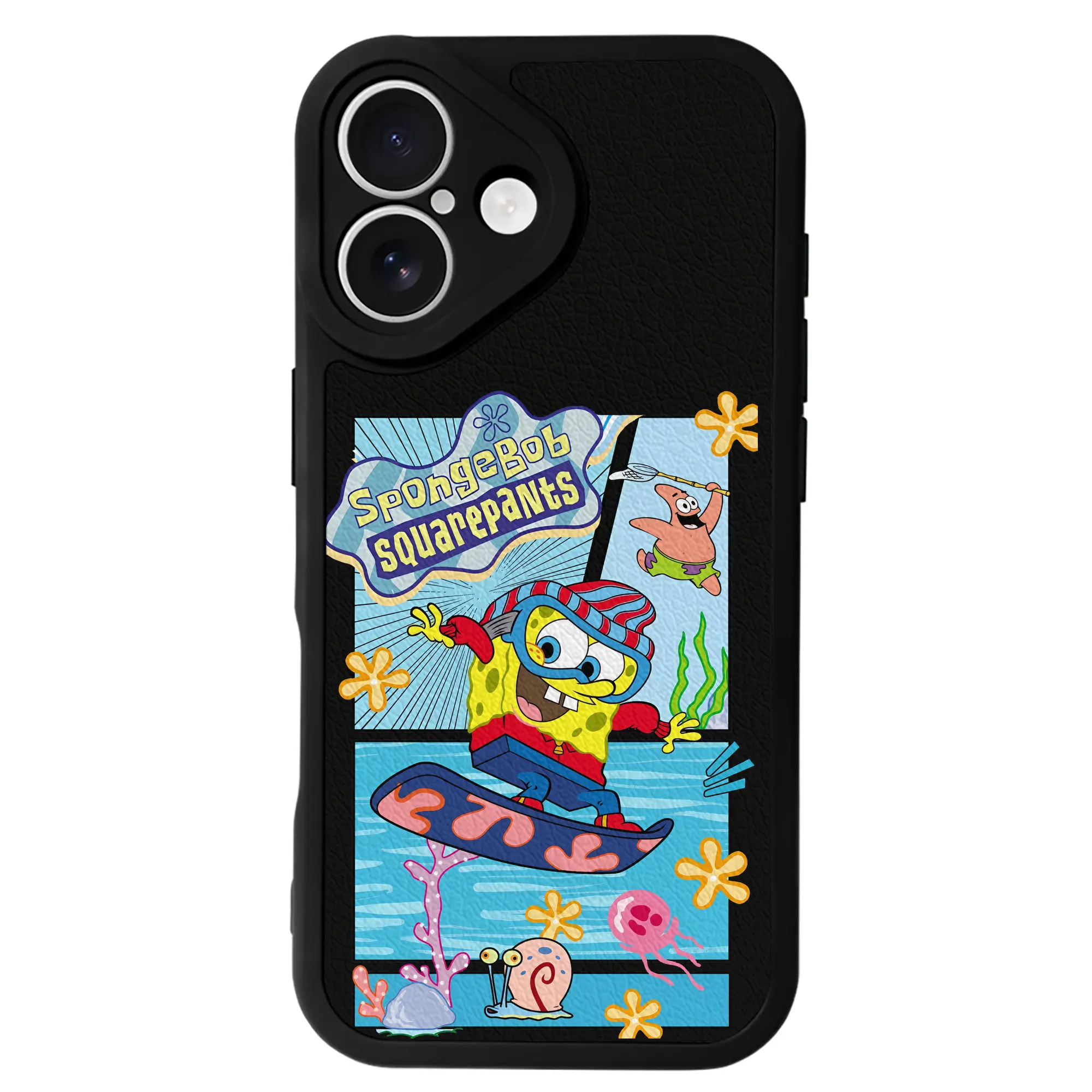 スポンジボブ グッズ スポンジボブ - IPhone 16シリーズ対応 ・ シリコンスマホケース ・ レザー調 ・ 高精度フィット ・ 耐衝撃 ・ ワイヤレス充電対応 ・ 精密カット